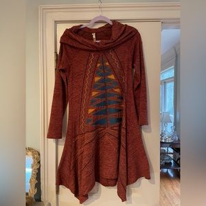 Uncle Frank burnt orange long-sleeved dress with knee-length asymmetrica…